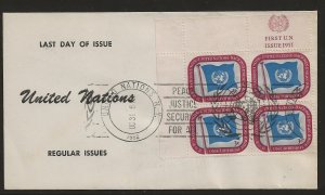 United Nations #4 Last Day of Issue Inscription Block of 4 Cover (my5588)