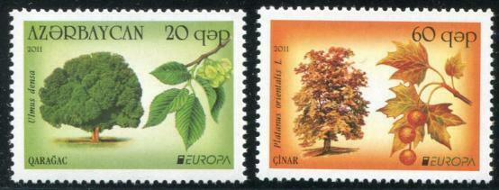 HERRICKSTAMP AZERBAIJAN Sc.# 945-46 Europa 2011 Forests