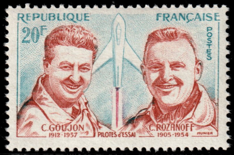 ✔️ FRANCE 1959 - AVIATION TEST PILOTS FOR JET-FIGHTER - Sc. 925 MNH ** [01F7]