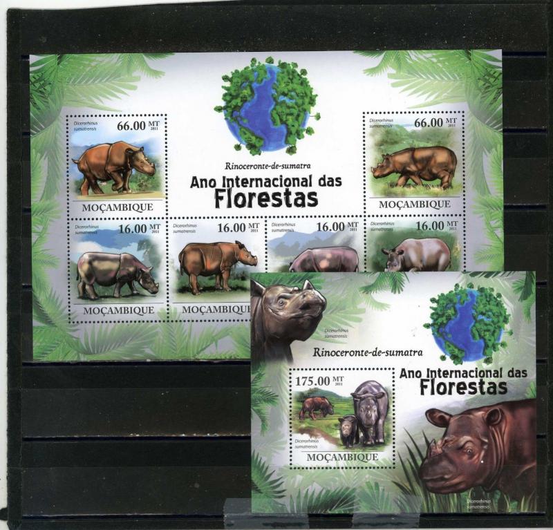 MOZAMBIQUE 2011 Sc#2164,2194 WILD ANIMALS/RHINOCEROS SHEET OF 6 STAMPS & S/S MNH