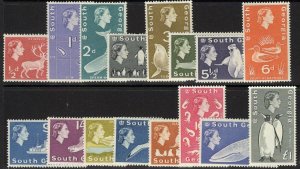 SOUTH GEORGIA SG1/16 1963-9 DEFINITIVE SET MTD MINT