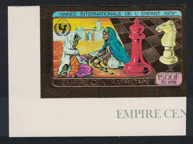 Central African Empire Chess 1500f Corner GOLD FOIL IMPERF 1979 MNH MI#613B