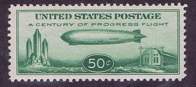 US C18 UNUSED ORIGINAL GUM MNH AIR MAIL 50c ZEPPELIN, 1933, JUMBO EXTRA FINE