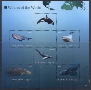 Tanzania 2011 Marine Life, Whales of the World 1250/- MS MUH