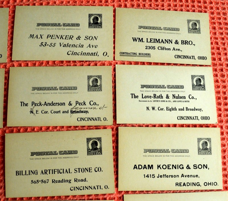 1907 US Sc. #UX19 lot of 15 unused postal cards, mostly different, nice lot