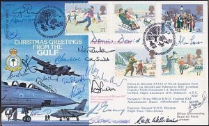 GB 1990 Christmas from the Gulf RAF flown cover signed by 20+ officers etc......