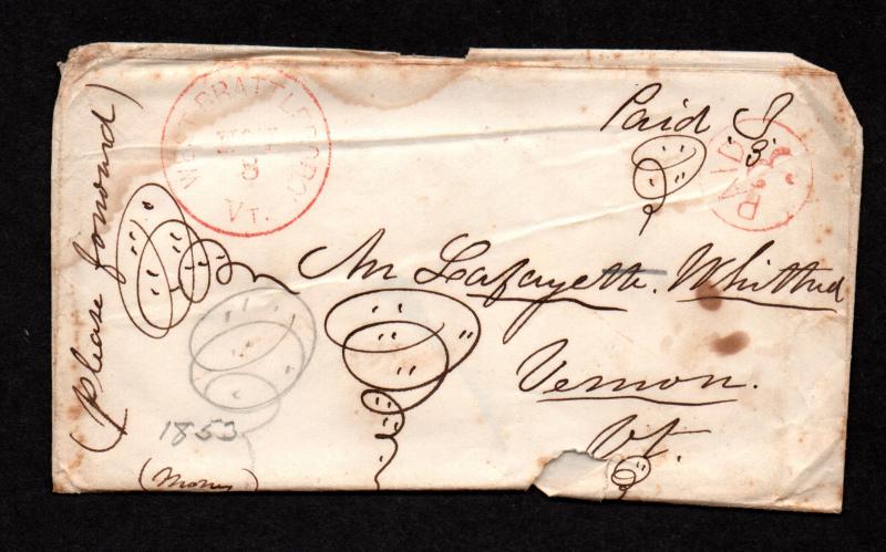 $US Stampless West Brattleboro VT. Nov. 8, 1853, 3 page letter