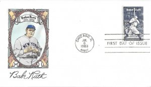1983 FDC, #2046, 20c Babe Ruth, House of Farnam D-472