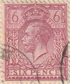 Great Britain #195var SG426 1924 6d Reddish Purple KGV Head USED-Fine.