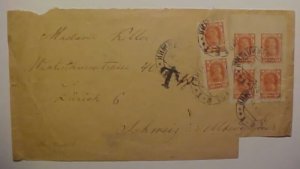 RUSSIA 1923 #233 BLOCK & PAIR POSTAGE DUE HANDSTAMP B/S MOSCOW TO SWISS COVER