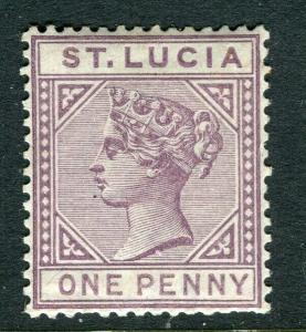 ST.LUCIA; 1880s early QV Crown CA issue Mint hinged 1d. value, Shade