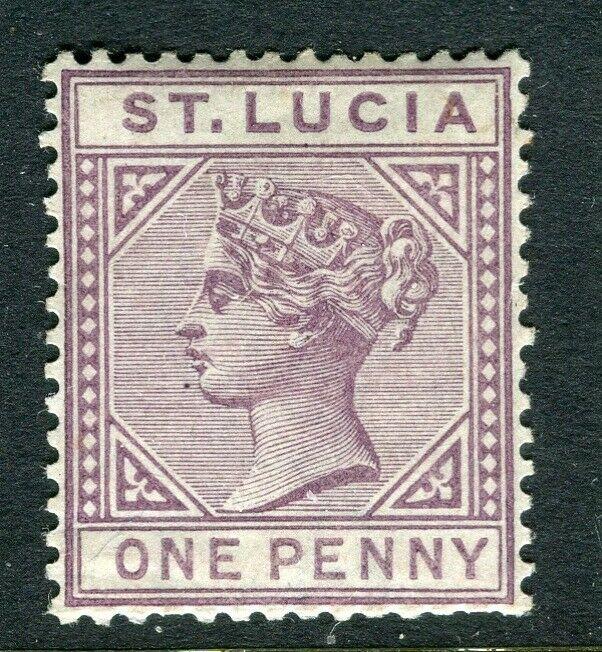 ST.LUCIA; 1880s early QV Crown CA issue Mint hinged 1d. value, Shade