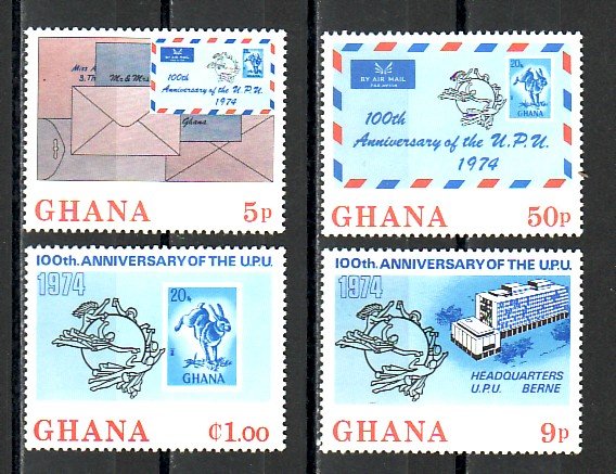 Ghana, Scott cat. 512-515. U.P.U. Centenary issue.