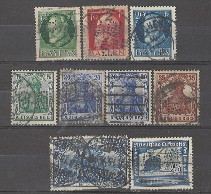 COLLECTION LOT # 4918 GERMANY 9 PERFIN STAMPS 1902+ CV+$16