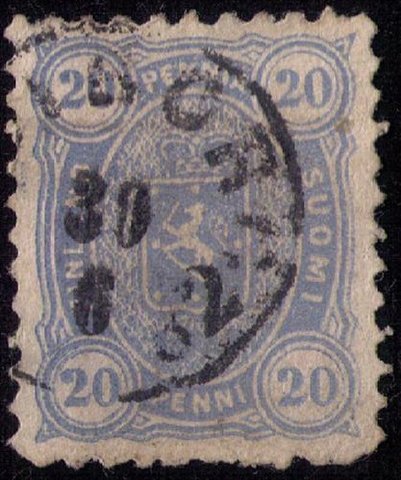 Finland Sc #21b Used 20p Prussian BlueCoat of Arms Very Fine