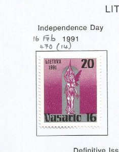 LITHUANIA - 1991 - Independence Day -  Perf Single Stamp - M L H