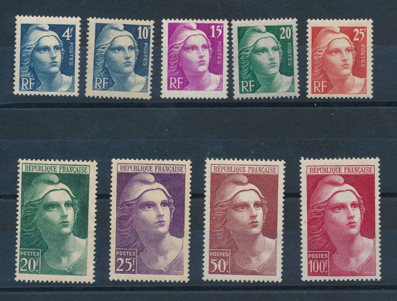 France 1945 Famous Symble Marianne (5v+4v Cpt) V Fine MNH CV$40