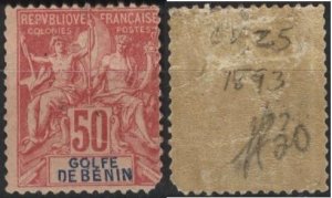 Benin 30 (mh, pulled corner, pencil marks) 50c nav. & commerce, car on rose