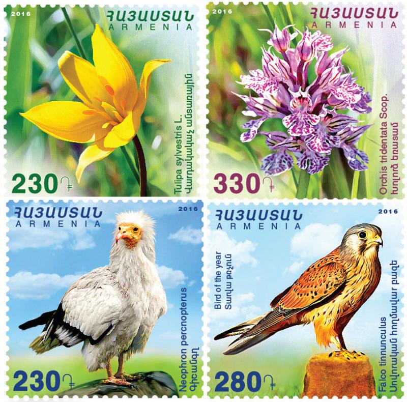Armenia MNH** 2016 Flora and fauna of Armenia Flowers and Birds 4 stamps NEW