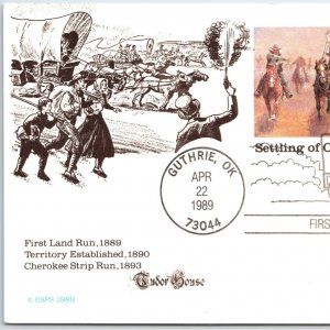 US POSTAL CARD STATIONERY FIRST DAY OF ISSUE SETTLING OF OKLAHOMA CACHETED 1989