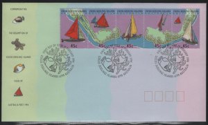 Cocos Islands 1994 FDC Sc 292 45c Map and sailboats Strip