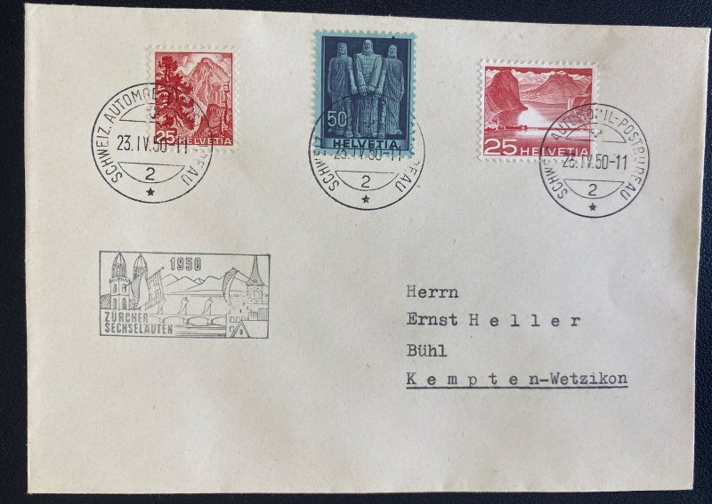 1950 Schweiz Switzerland Mobile Post Office Cover  To Kempten Germany