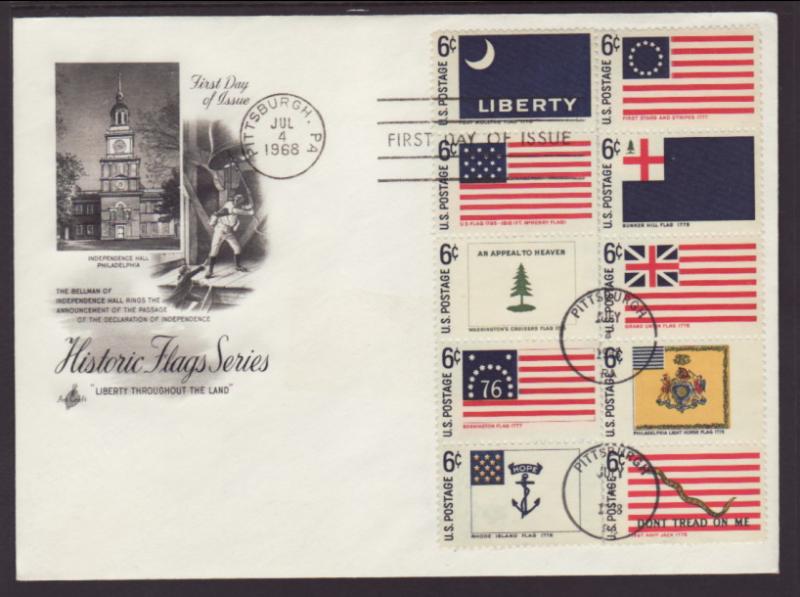 US 1345-1354 Historic Flags Artcraft Label FDC