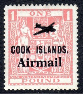 COOK ISLANDS -  1966 - SG 193- £1  opted -AIR MAIL - cv £15.00-Lightly Hinged