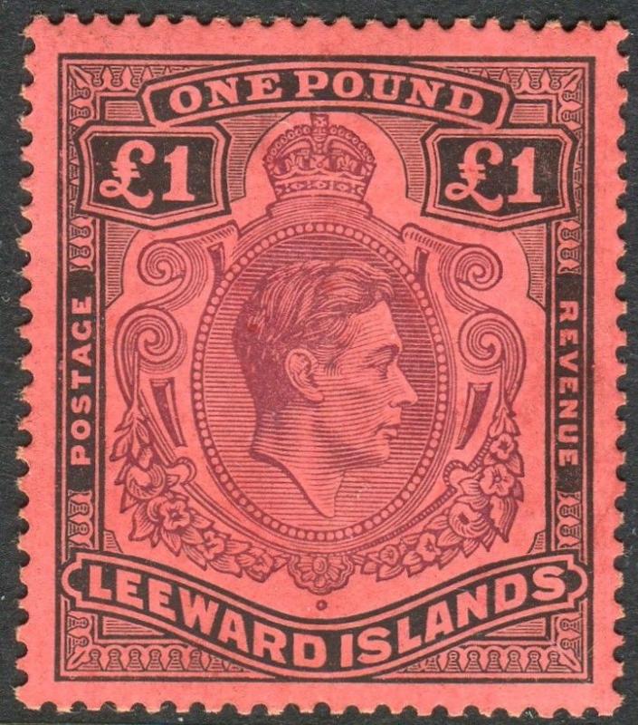 LEEWARD ISLANDS-1942 £1 Purple & Black/Carmine lightly mounted mint  Sg 114a