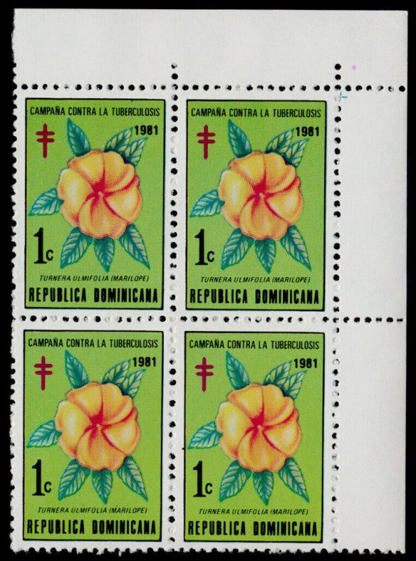 Dominican Republic RA90 TR Block MNH Flowers, Turnera Ulmifolia 