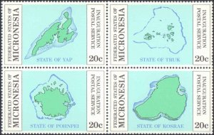 Micronesia #4a, Complete Set, Block of 4, 1984, Never Hinged