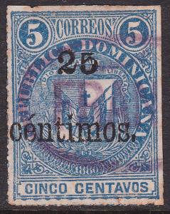 DOMINICAN REPUBLIC 1883 Mi.45 25c/5c blue canceleld FRANCA in oval frame