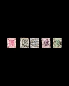 VINTAGE: HONG KONG 1880 USD  SCOTT # 9 10 12 14 43  $120.25  LOT #VSWHK1880-1