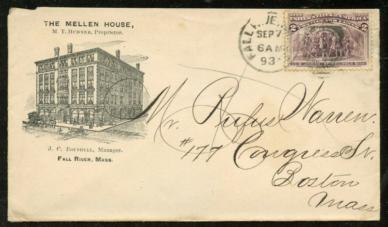 U.S. Scott 231 on 1893 Ad Cover for The Mellen House in Fall River, Mass.