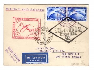 GERMAN ZEPPELIN STAMPS FOR DOX 22 JUNE 1931 #438 x2 cat.1900M($1200.00) PICTURE