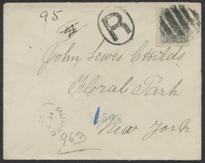 1895 Registered Cover #44 8c SQ Munro ONT to New York Mitchell Hamilton RPO Back