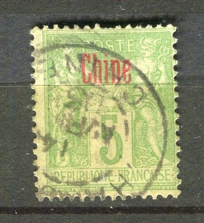 FRENCH COLONIES; CHINE 1890s early P & C Optd. used 5c. value fair Postmark