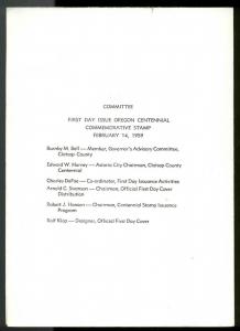 1124 OREGN STATEHOOD FIRST DAY CEREMONY PROGRAM MELLONE cats $20