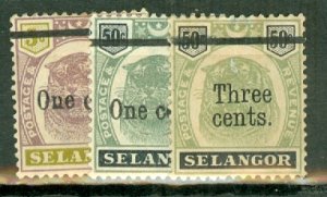 JE: Malaya Selangor 42, 44 unused no gum; 43 mint CV $84.50