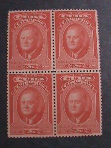 CUBA STAMP-1947-SC#406 2ND ANNIVERSARY DEATH OF FRANKLIN  ROOSEVELT MNH BLOCK