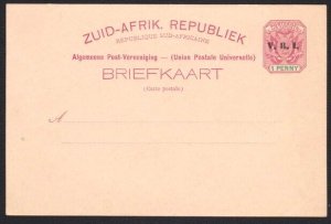 TRANSVAAL 1d postcard overprinted V.R.I. unused............................B1466