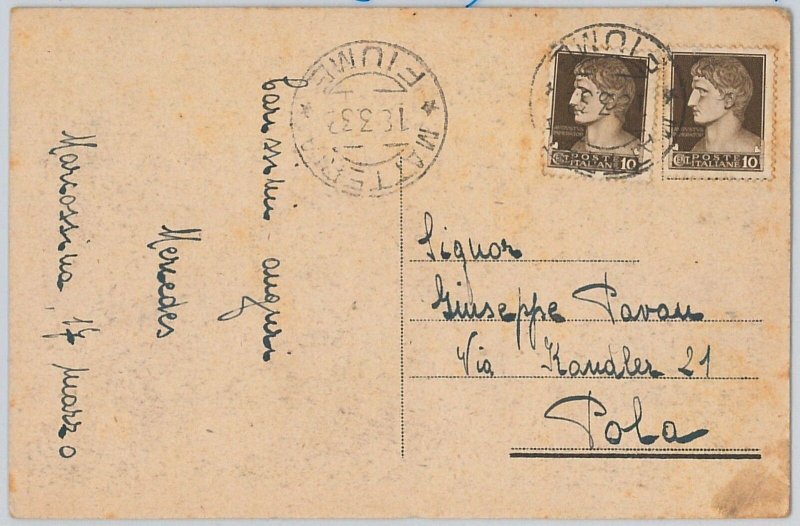 47700  - ITALIA:  Fiume - Storia Postale: CARTOLINA da MATTERIA a POLA 1932