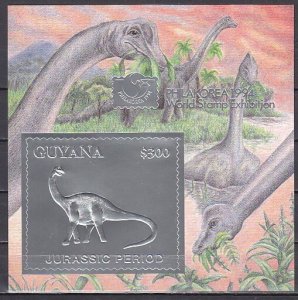 Guyana, Mi cat. 4879, BL434 A. Apatosarus Dinosaur, Silver Foil s/sheet. ^