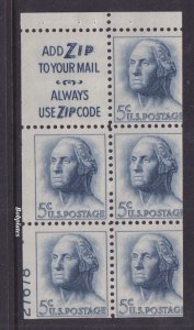 BOBPLATES #1213a Washington Booklet Pane Lower Left 27678 65% MintNH DCV=$50