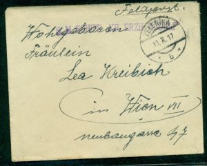 1917, Hungary Naval cover, ship “ERZH.RUDOLF”, single straight line purple hdstp