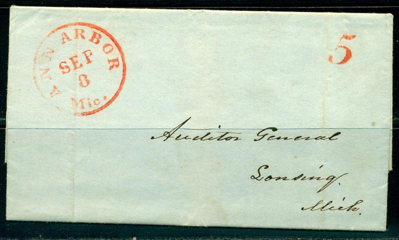 USA Stampless Cover, Sept. 8 1848 - \5\ Ann Arbor, Michigan!