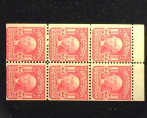 HS&C: Scott #319 FH Booklet pane of 6, Carmine die 2. Mint F+ VLH US Stamp