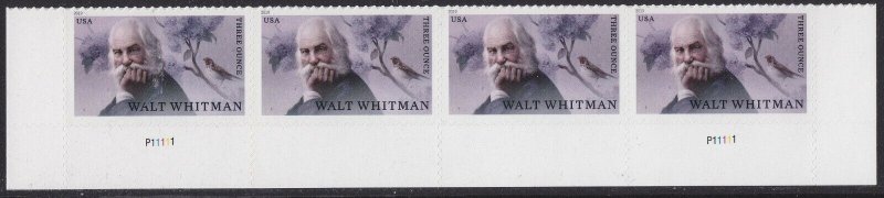 US 5414 Literary Arts Walt Whitman three ounce plate strip 4 L MNH 2019