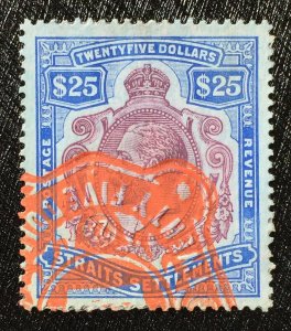 Malaya  Straits Settlements 1912 KGV $25 Fiscal Used MCCA SG#213 M4150