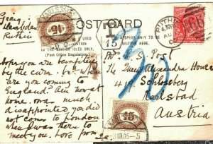 GB WALES Card *Ruthin* Denbighshire PPC Underpaid Austria TAXE 1905 89.12 